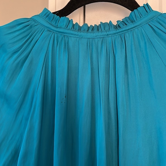 Current Air Anthropologie Satin Ruffle Pleated Cinch Waist Blouse Long Sleeve - Picture 7 of 7